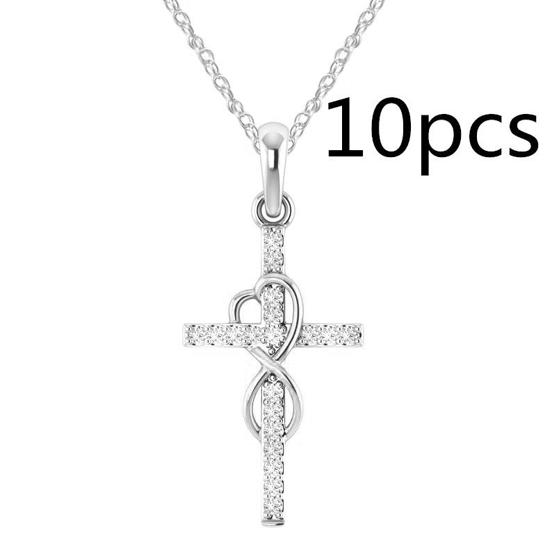 Alloy Pendant With Diamond And Eight - character Cross Necklace - NeraVault