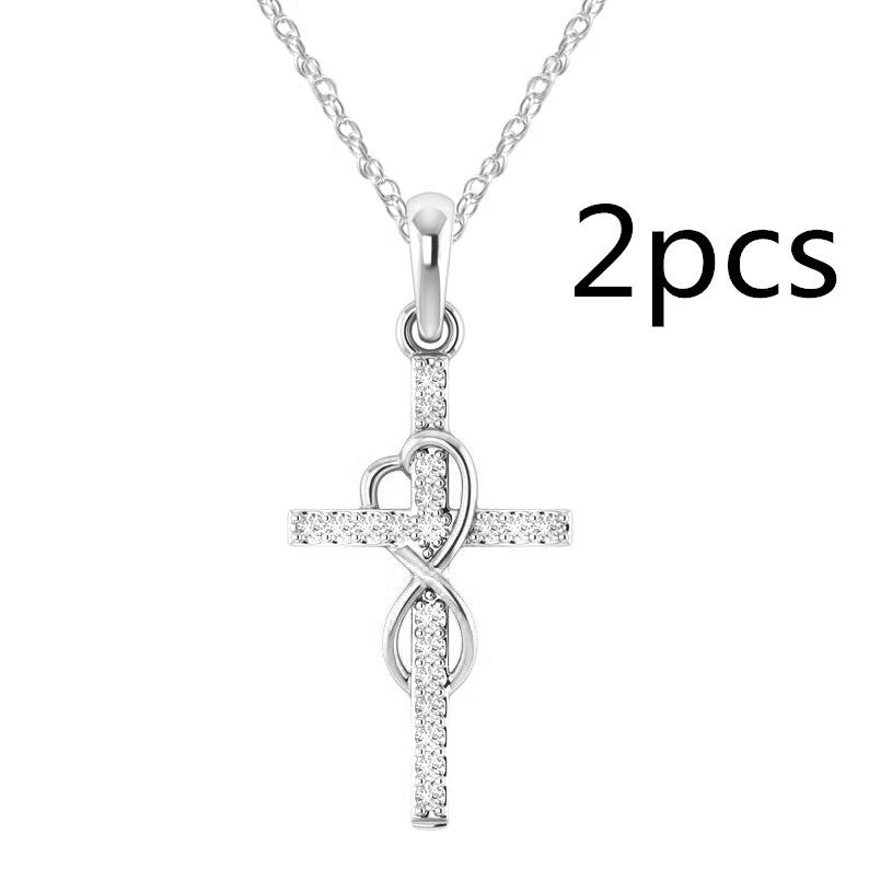 Alloy Pendant With Diamond And Eight - character Cross Necklace - NeraVault