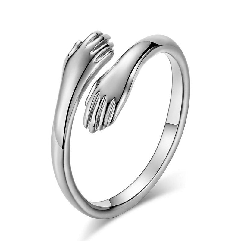 Alloy Simple Hands Hug Ring Opening Adjustable Jewelry - NeraVault