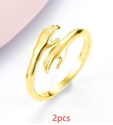 Alloy Simple Hands Hug Ring Opening Adjustable Jewelry - NeraVault
