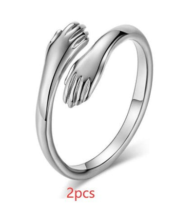 Alloy Simple Hands Hug Ring Opening Adjustable Jewelry - NeraVault