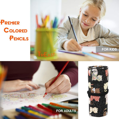 ThEast 72-Color Pencil Set with Handmade Canvas Pencil Pouch – Adorable Cat Design, Pre-Sharpened, Eco-Friendly Colored Pencils with Sharpener, Eraser & Bonus Accessories