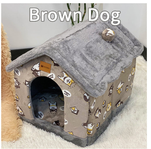 Foldable Winter Dog House & Cat Bed – Removable Nest Enclosed Cozy Kennel Sofa