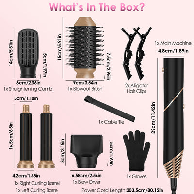 5-in-1 Hot Air Styler Brush Set – Straightener, Curler & Dryer with 3 Temp Settings and Accessories