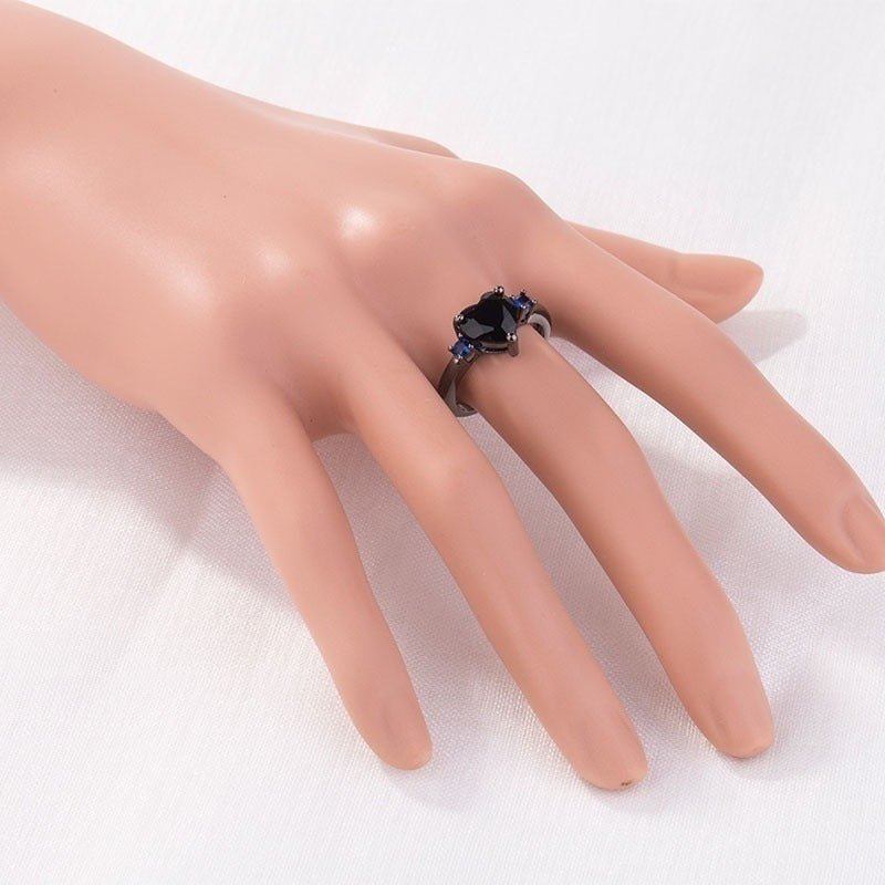 Black Heart Gemstone Diamond Wedding Ring - NeraVault