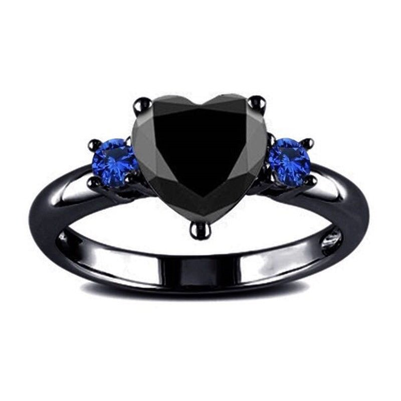 Black Heart Gemstone Diamond Wedding Ring - NeraVault