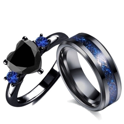 Black Heart Gemstone Diamond Wedding Ring - NeraVault