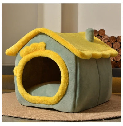 Foldable Winter Dog House & Cat Bed – Removable Nest Enclosed Cozy Kennel Sofa