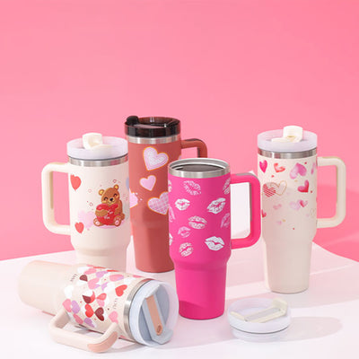 40oz Insulated Stainless Steel Tumbler with Handle, Straw & Spill-Proof Lid – Travel Mug for Car, Gym & Offic