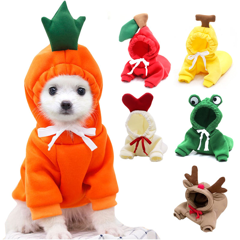 Cute Fruit-Themed Winter Hoodie for Small Dogs – Warm Fleece Coat for Puppies & Cats