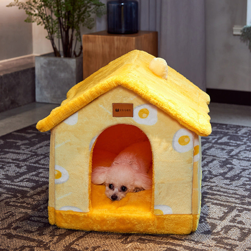Foldable Winter Dog House & Cat Bed – Removable Nest Enclosed Cozy Kennel Sofa