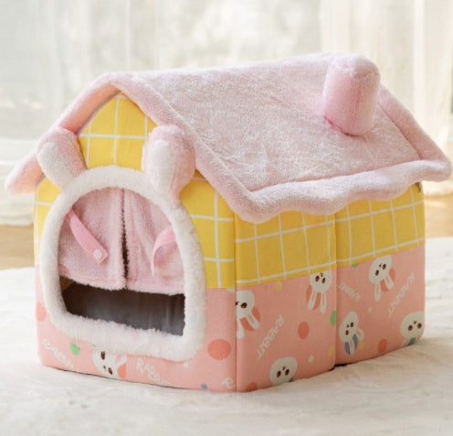 Foldable Winter Dog House & Cat Bed – Removable Nest Enclosed Cozy Kennel Sofa