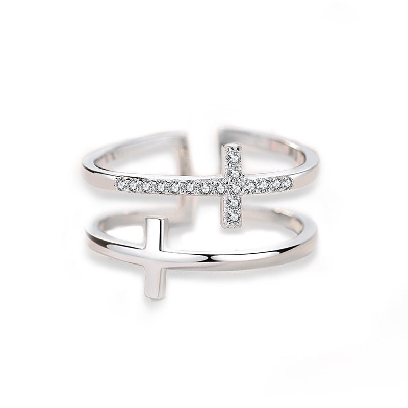 Double Cross Miniature Copper Inlaid Zircon Ring - NeraVault
