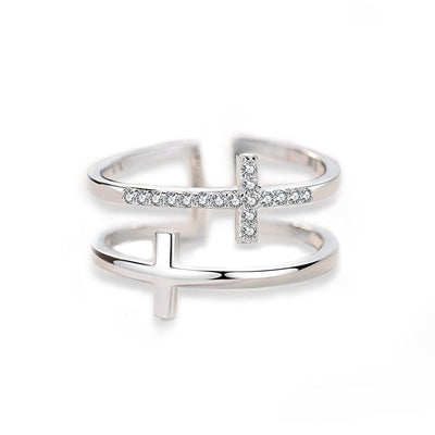 Double Cross Miniature Copper Inlaid Zircon Ring - NeraVault