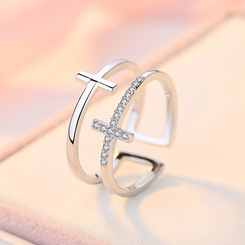 Double Cross Miniature Copper Inlaid Zircon Ring - NeraVault