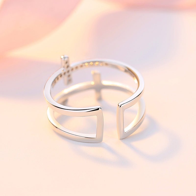 Double Cross Miniature Copper Inlaid Zircon Ring - NeraVault