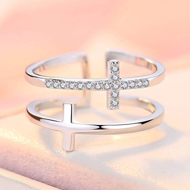 Double Cross Miniature Copper Inlaid Zircon Ring - NeraVault