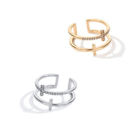 Double Cross Miniature Copper Inlaid Zircon Ring - NeraVault