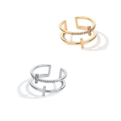 Double Cross Miniature Copper Inlaid Zircon Ring - NeraVault