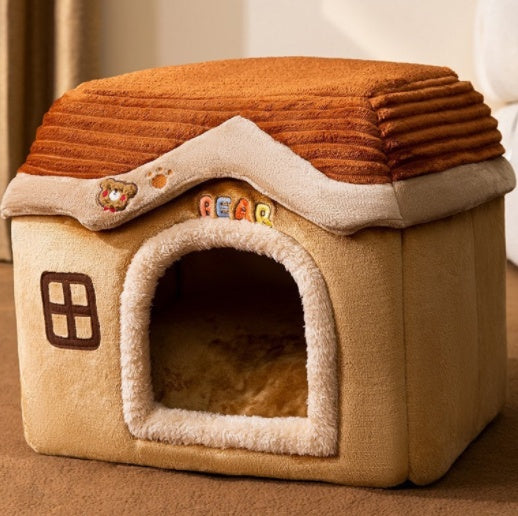 Foldable Winter Dog House & Cat Bed – Removable Nest Enclosed Cozy Kennel Sofa