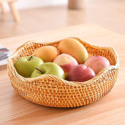 Handwoven Rattan Basket – Tall Round Wicker Storage Bowl for Fruit, Bread & Decorative Display | Eco-Friendly, Rustic Natural Organizer for Kitchen & Home Decor