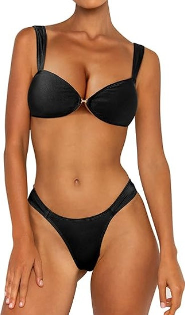 Saodimallsu 2-Piece Bikini – High Cut, Push-Up, Ruched Beachwear for Women