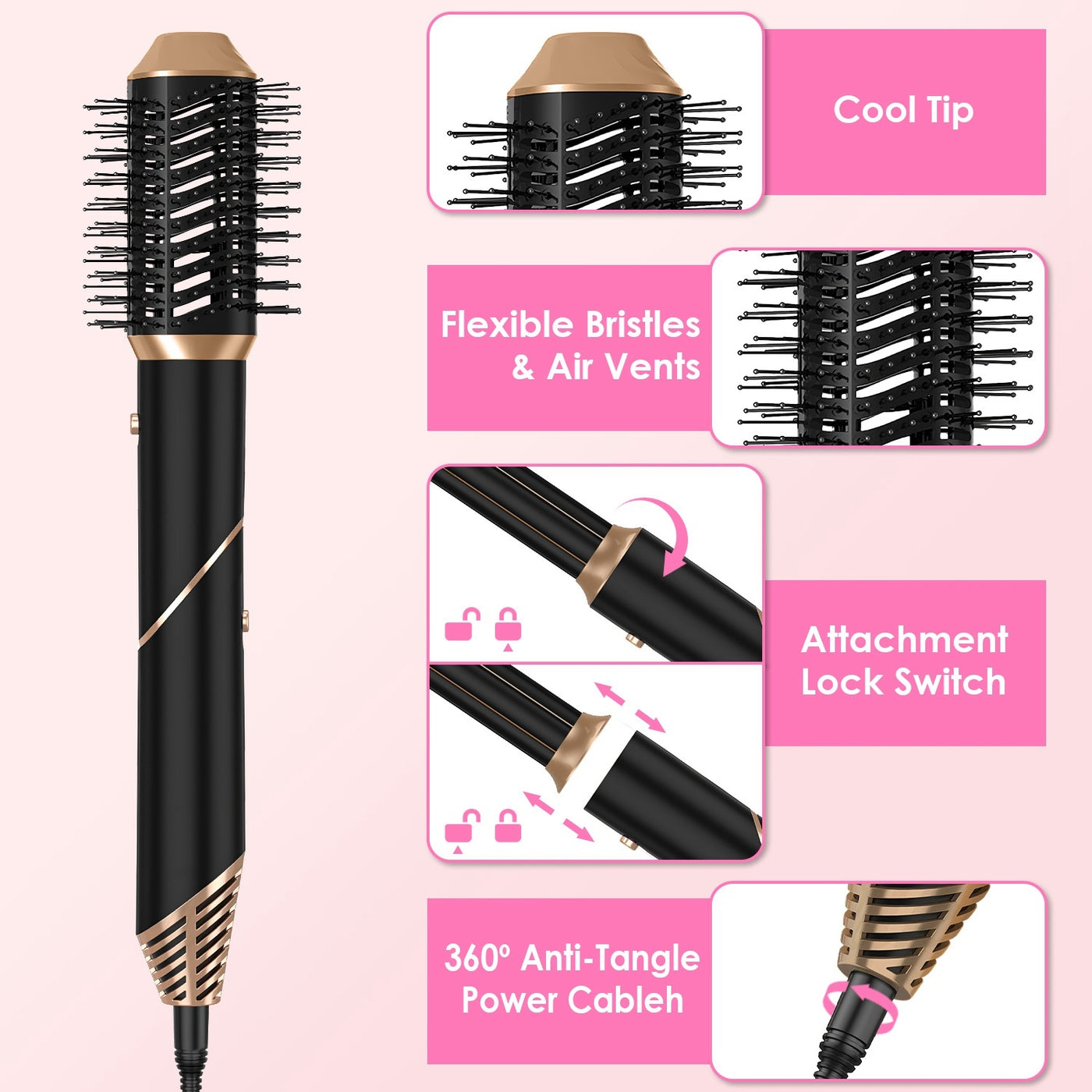 5-in-1 Hot Air Styler Brush Set – Straightener, Curler & Dryer with 3 Temp Settings and Accessories