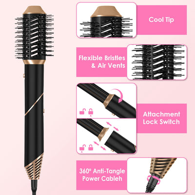 5-in-1 Hot Air Styler Brush Set – Straightener, Curler & Dryer with 3 Temp Settings and Accessories
