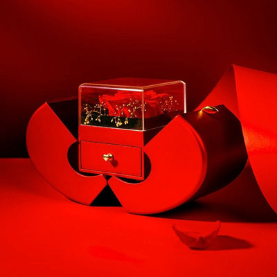 Fashion Jewelry Box Red Apple Christmas Gift Necklace Eternal Rose For Girl Mother's Day Valentine's Day Gifts With Artificial Flower Rose Flower Jewelry Box - NeraVault