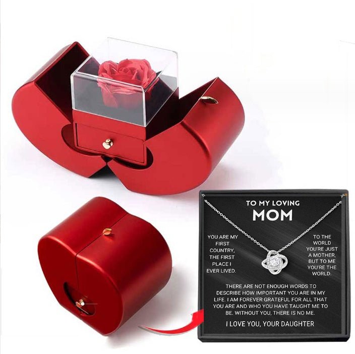 Fashion Jewelry Box Red Apple Christmas Gift Necklace Eternal Rose For Girl Mother's Day Valentine's Day Gifts With Artificial Flower Rose Flower Jewelry Box - NeraVault