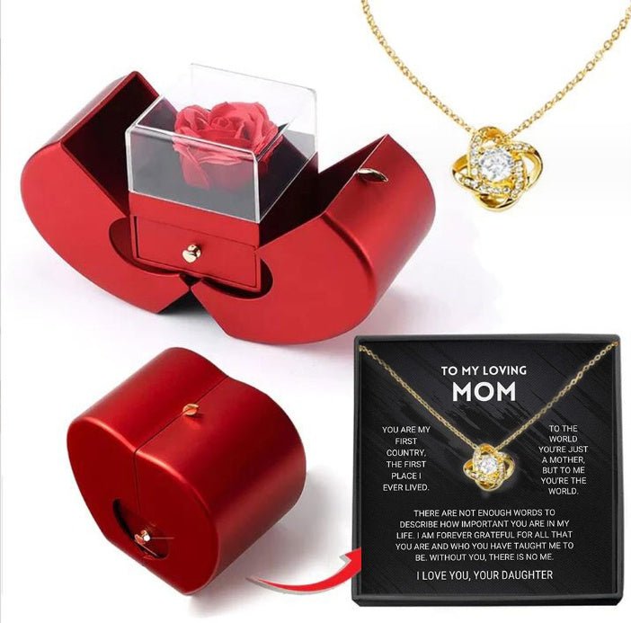 Fashion Jewelry Box Red Apple Christmas Gift Necklace Eternal Rose For Girl Mother's Day Valentine's Day Gifts With Artificial Flower Rose Flower Jewelry Box - NeraVault
