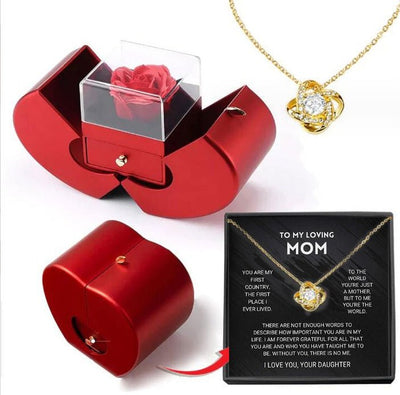 Fashion Jewelry Box Red Apple Christmas Gift Necklace Eternal Rose For Girl Mother's Day Valentine's Day Gifts With Artificial Flower Rose Flower Jewelry Box - NeraVault
