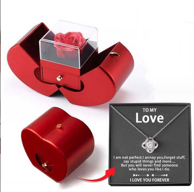 Fashion Jewelry Box Red Apple Christmas Gift Necklace Eternal Rose For Girl Mother's Day Valentine's Day Gifts With Artificial Flower Rose Flower Jewelry Box - NeraVault