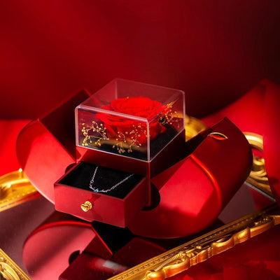 Fashion Jewelry Box Red Apple Christmas Gift Necklace Eternal Rose For Girl Mother's Day Valentine's Day Gifts With Artificial Flower Rose Flower Jewelry Box - NeraVault