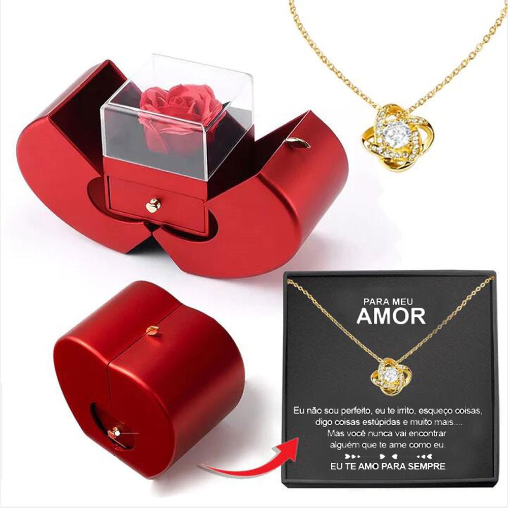 Fashion Jewelry Box Red Apple Christmas Gift Necklace Eternal Rose For Girl Mother's Day Valentine's Day Gifts With Artificial Flower Rose Flower Jewelry Box - NeraVault