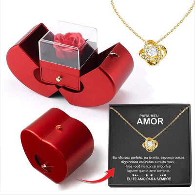 Fashion Jewelry Box Red Apple Christmas Gift Necklace Eternal Rose For Girl Mother's Day Valentine's Day Gifts With Artificial Flower Rose Flower Jewelry Box - NeraVault