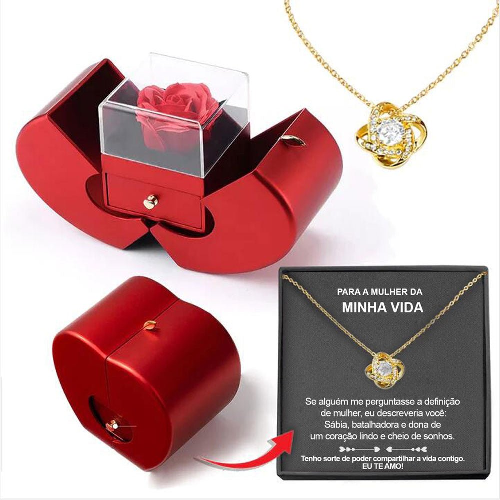 Fashion Jewelry Box Red Apple Christmas Gift Necklace Eternal Rose For Girl Mother's Day Valentine's Day Gifts With Artificial Flower Rose Flower Jewelry Box - NeraVault