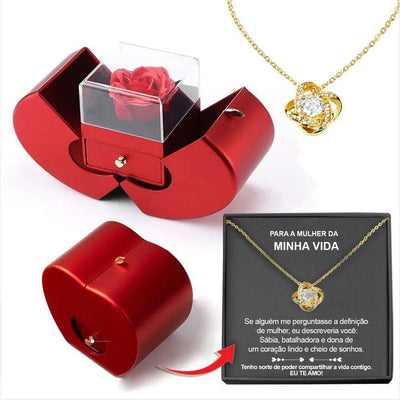 Fashion Jewelry Box Red Apple Christmas Gift Necklace Eternal Rose For Girl Mother's Day Valentine's Day Gifts With Artificial Flower Rose Flower Jewelry Box - NeraVault