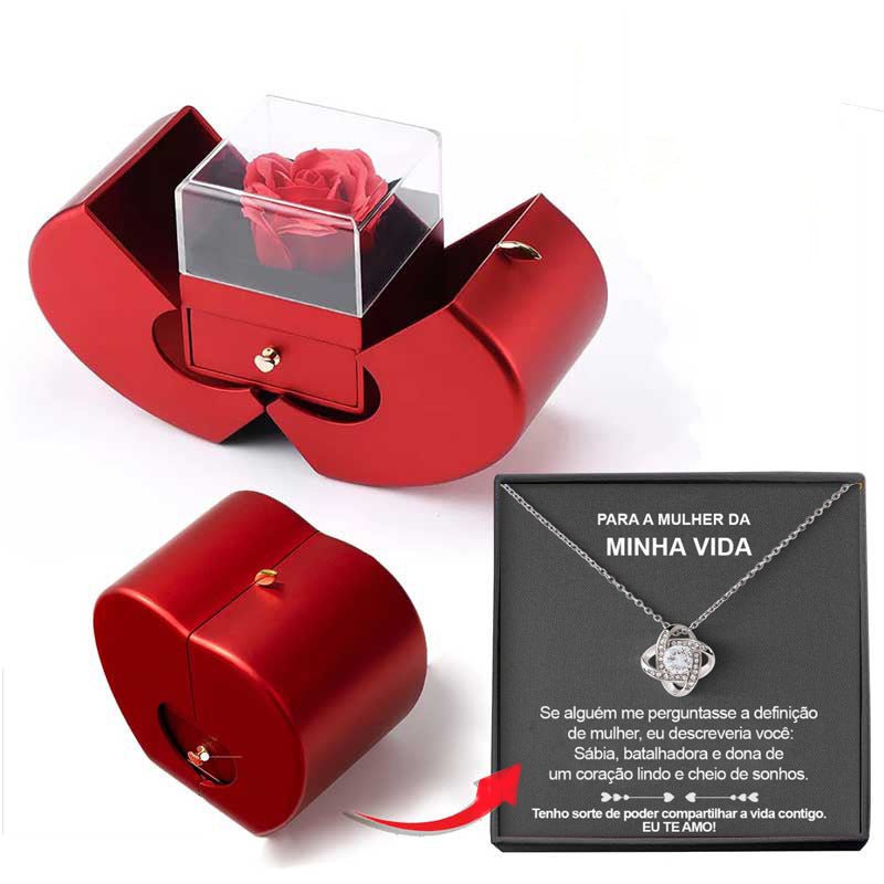 Fashion Jewelry Box Red Apple Christmas Gift Necklace Eternal Rose For Girl Mother's Day Valentine's Day Gifts With Artificial Flower Rose Flower Jewelry Box - NeraVault