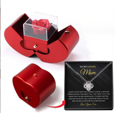 Fashion Jewelry Box Red Apple Christmas Gift Necklace Eternal Rose For Girl Mother's Day Valentine's Day Gifts With Artificial Flower Rose Flower Jewelry Box - NeraVault
