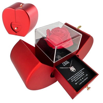 Fashion Jewelry Box Red Apple Christmas Gift Necklace Eternal Rose For Girl Mother's Day Valentine's Day Gifts With Artificial Flower Rose Flower Jewelry Box - NeraVault