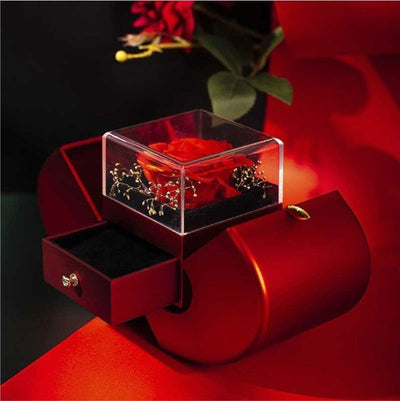 Fashion Jewelry Box Red Apple Christmas Gift Necklace Eternal Rose For Girl Mother's Day Valentine's Day Gifts With Artificial Flower Rose Flower Jewelry Box - NeraVault