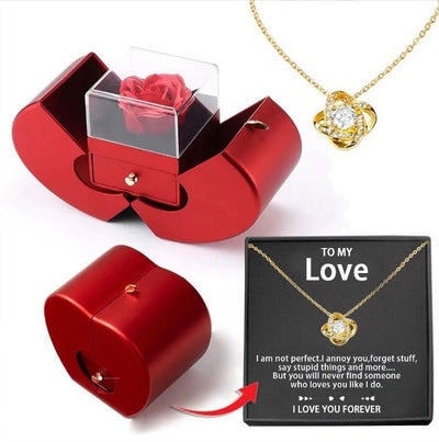 Fashion Jewelry Box Red Apple Christmas Gift Necklace Eternal Rose For Girl Mother's Day Valentine's Day Gifts With Artificial Flower Rose Flower Jewelry Box - NeraVault
