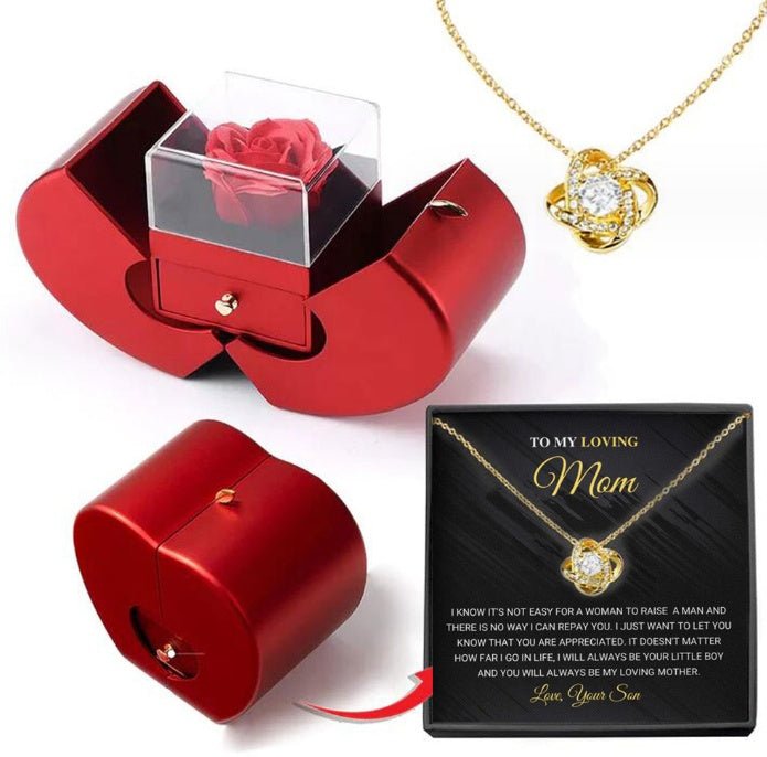 Fashion Jewelry Box Red Apple Christmas Gift Necklace Eternal Rose For Girl Mother's Day Valentine's Day Gifts With Artificial Flower Rose Flower Jewelry Box - NeraVault