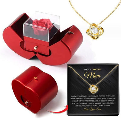 Fashion Jewelry Box Red Apple Christmas Gift Necklace Eternal Rose For Girl Mother's Day Valentine's Day Gifts With Artificial Flower Rose Flower Jewelry Box - NeraVault