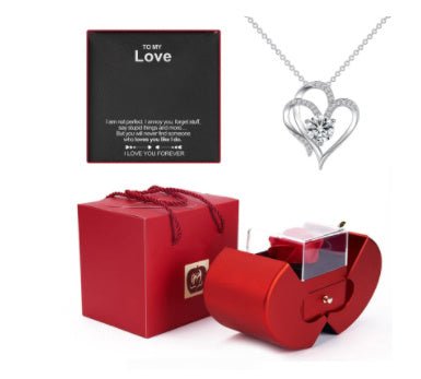 Fashion Jewelry Box Red Apple Christmas Gift Necklace Eternal Rose For Girl Mother's Day Valentine's Day Gifts With Artificial Flower Rose Flower Jewelry Box - NeraVault