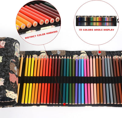 ThEast 72-Color Pencil Set with Handmade Canvas Pencil Pouch – Adorable Cat Design, Pre-Sharpened, Eco-Friendly Colored Pencils with Sharpener, Eraser & Bonus Accessories