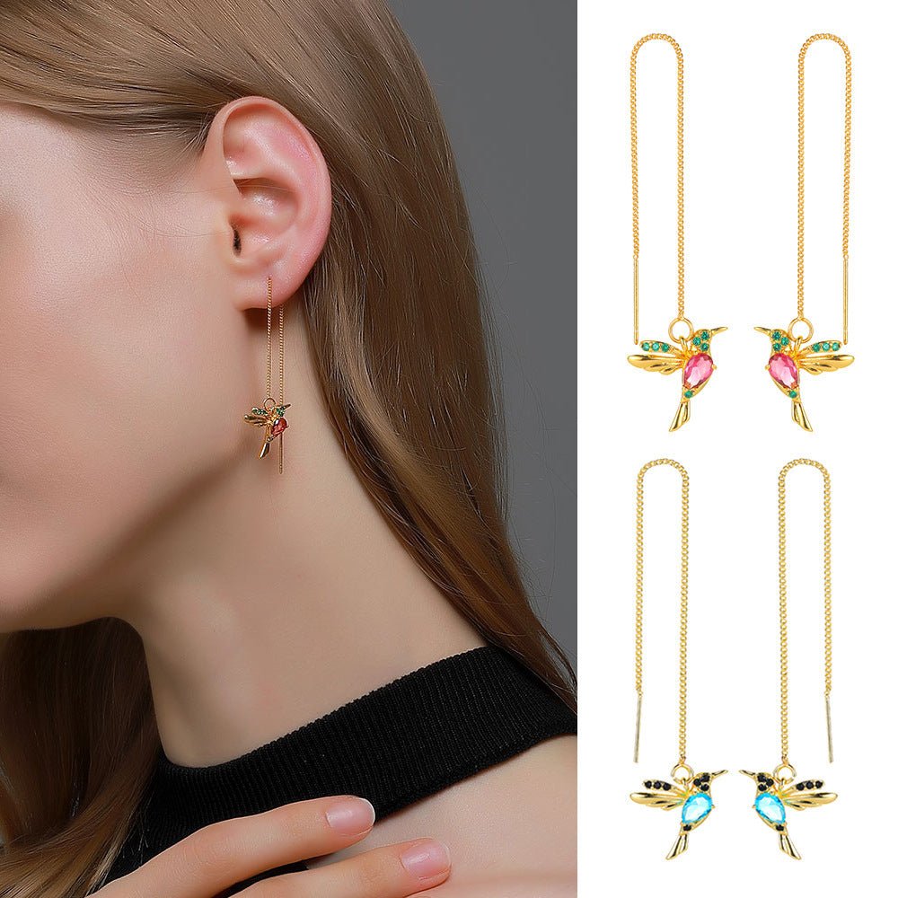 Hummingbird Earrings For Women Elegant Girl Tassel Crystal Pendant Earring Jewelry - NeraVault