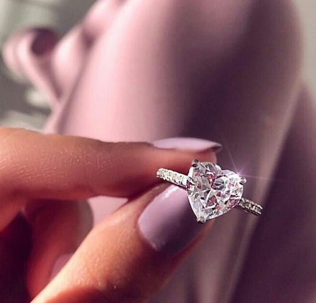 Ins best selling inlaid AAA zircon heart - shaped ring wish new European and American engagement party ring jewelry - NeraVault