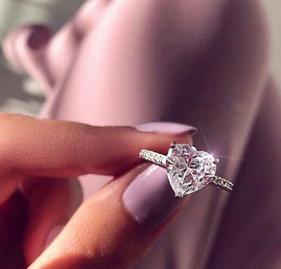 Ins best selling inlaid AAA zircon heart - shaped ring wish new European and American engagement party ring jewelry - NeraVault